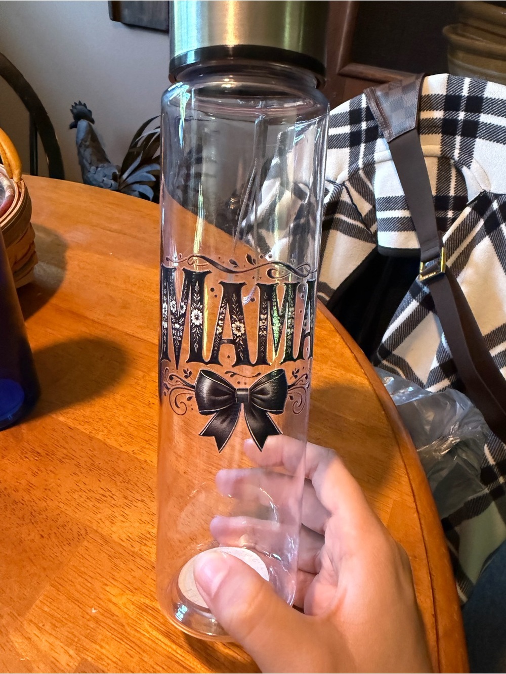 HANDMADE MAMA Glass Water Bottle with Black Bow Graphic